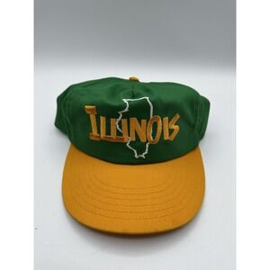 VTG Illinois Snapback‎ Green Gold Embroidered State Outline USA Collegiate Hat